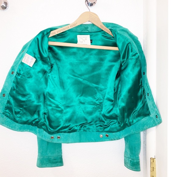 VINTAGE Leather Suede Turquoise/Teal Cropped Jacket SZ: 6 (Small) - Picture 6 of 6